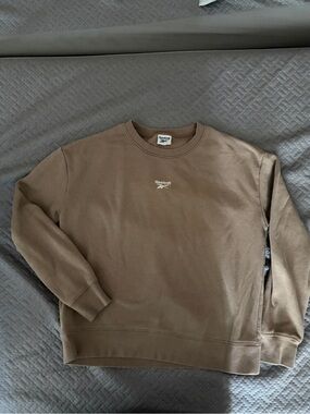Reebok Women's Crew Sweatshirt in Taupe Brown with White Logo